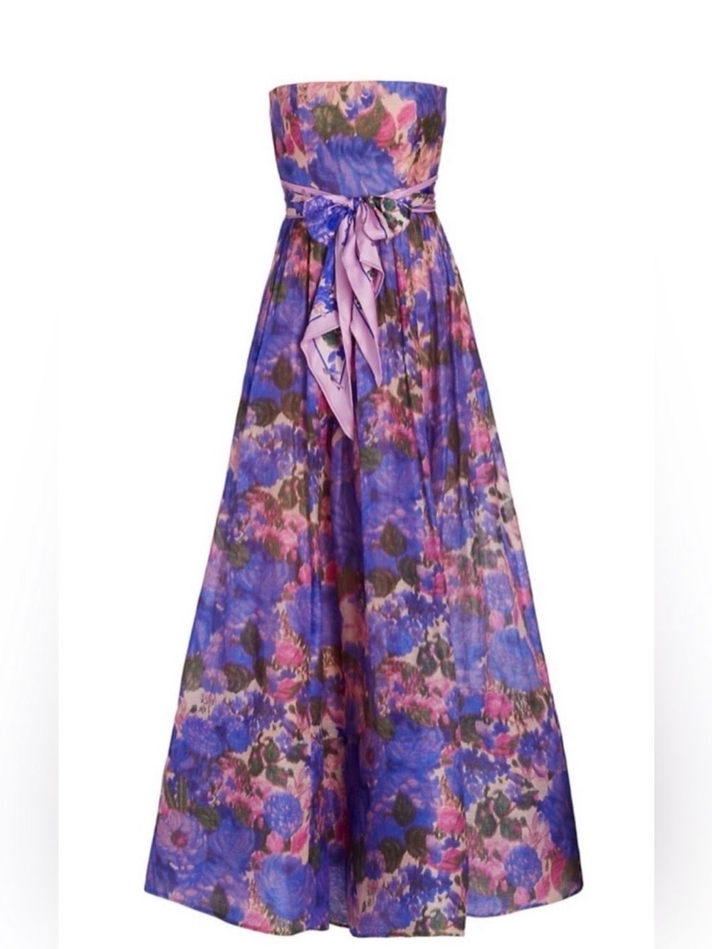 Zimmermann Strapless Floral Maxi Dress in Purple and Pink